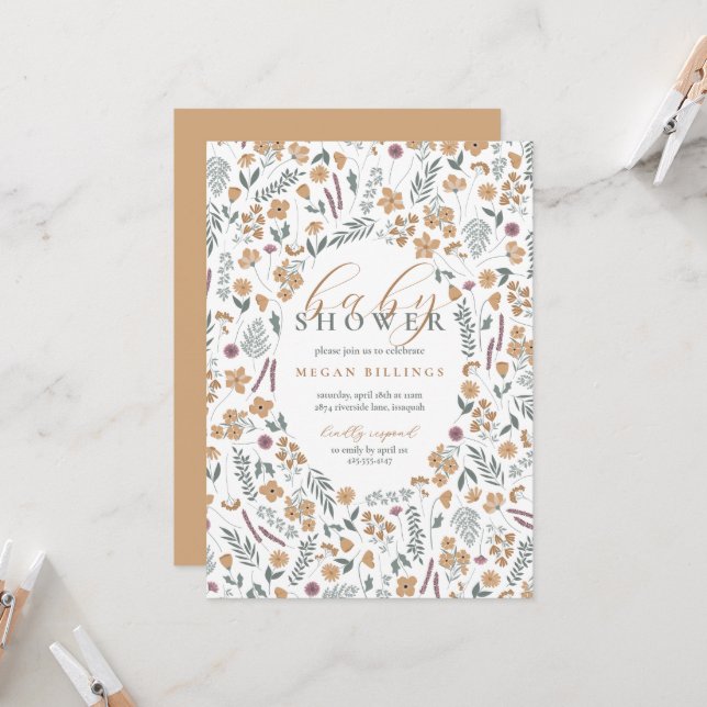wildflower baby shower invitation - light orange (Front/Back In Situ)