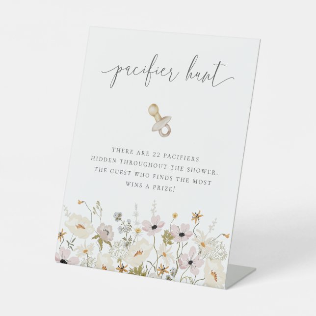 Wildflower Baby Shower Pacifier Hunt Pedestal Sign (Front)