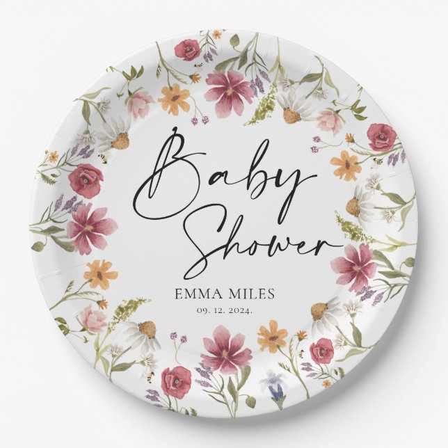 Wildflower Baby Shower Paper Plates (Front)