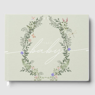 Wildflower Baby Shower Personalised Green Guest Book