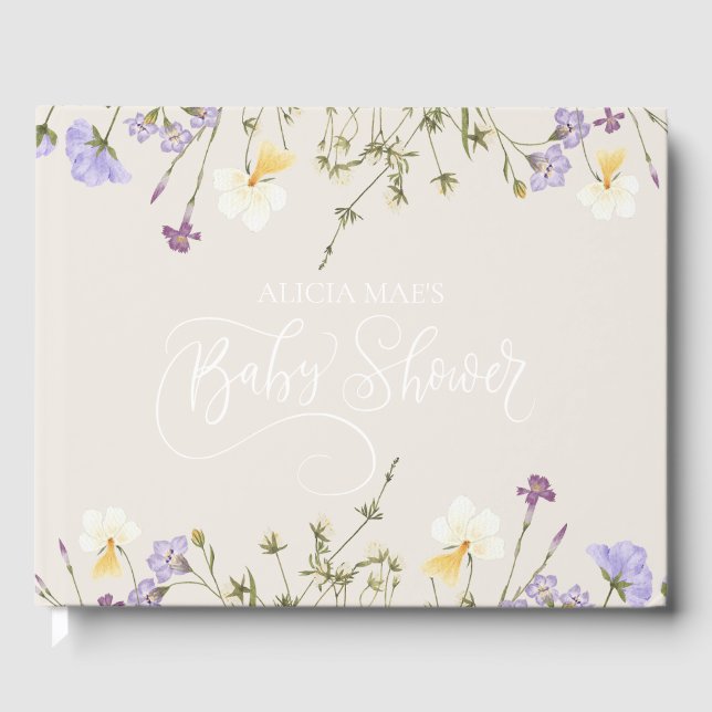 Wildflower Baby Shower Personalised Guest Book (Front)