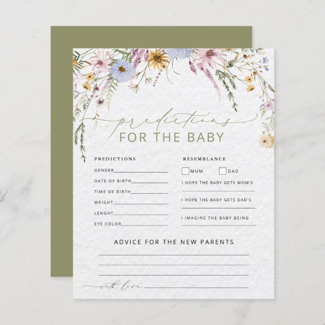 Wildflower Baby Shower Predictions and Advice (Front/Back)