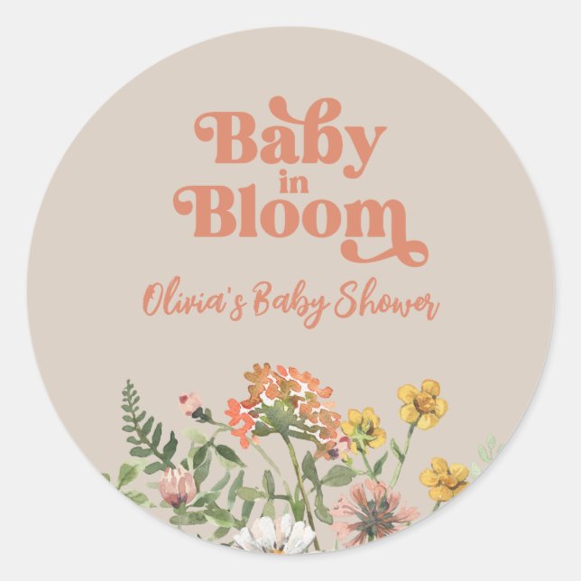 Wildflower Baby Shower Sticker (Front)