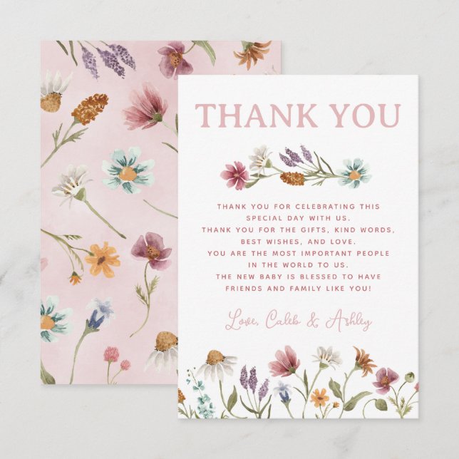 Wildflower Baby Shower Thank You Card (Front/Back)