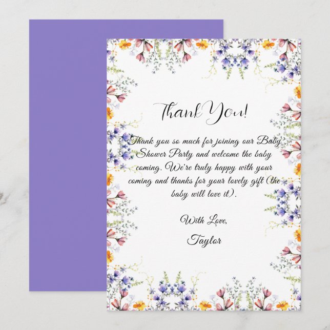 Wildflower Baby Shower Thank You Card (Front/Back)