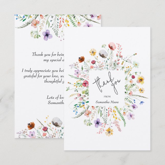 Wildflower Baby Shower Thank You Card (Front/Back)