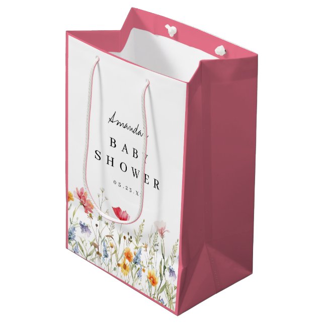 Wildflower Baby Shower Thank You Medium Gift Bag (Front Angled)