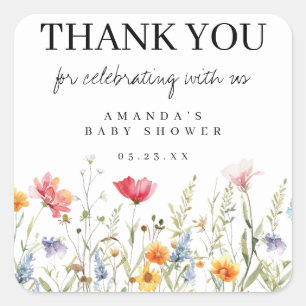 Wildflower Baby Shower Thank You Square Sticker