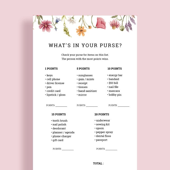 Wildflower Baby Shower What's In Your Purse Game (Creator Uploaded)