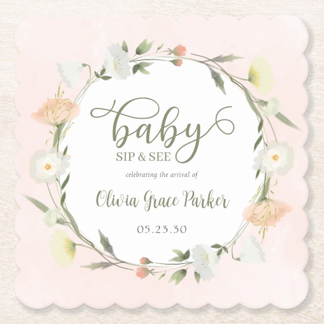 Wildflower Baby Sip And See Paper Coaster (Front)