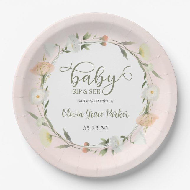 Wildflower Baby Sip And See Paper Plate (Front)