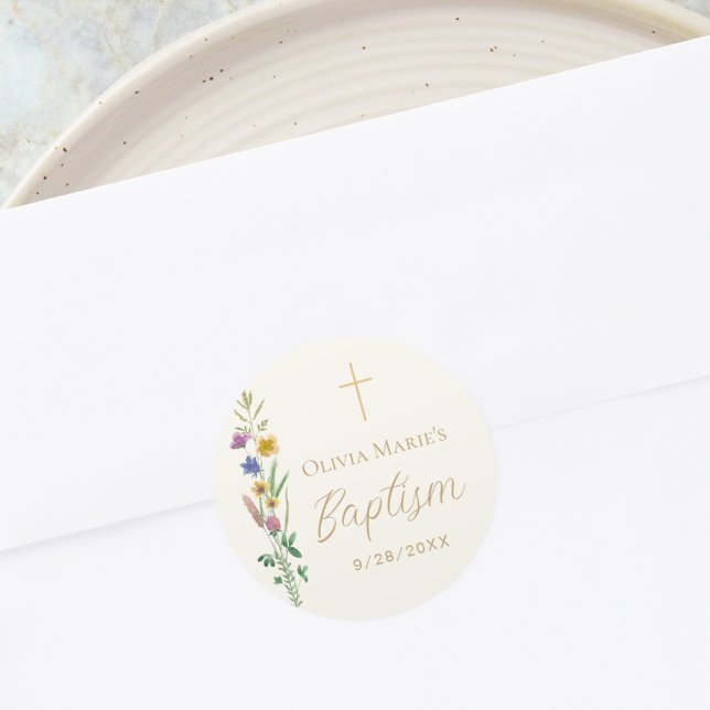Wildflower Baptism  Classic Round Sticker (Creator Uploaded)