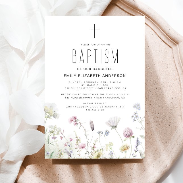 Wildflower Baptism Garden In Bloom Boho Invitation (Creator Uploaded)