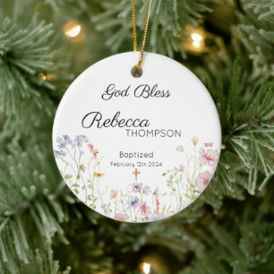 Wildflower Baptism Girl  Ceramic Tree Decoration