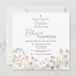 Wildflower Baptism Girl Invitation