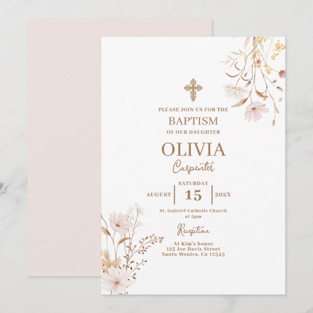 Wildflower Baptism Girl Invitation (Front/Back)