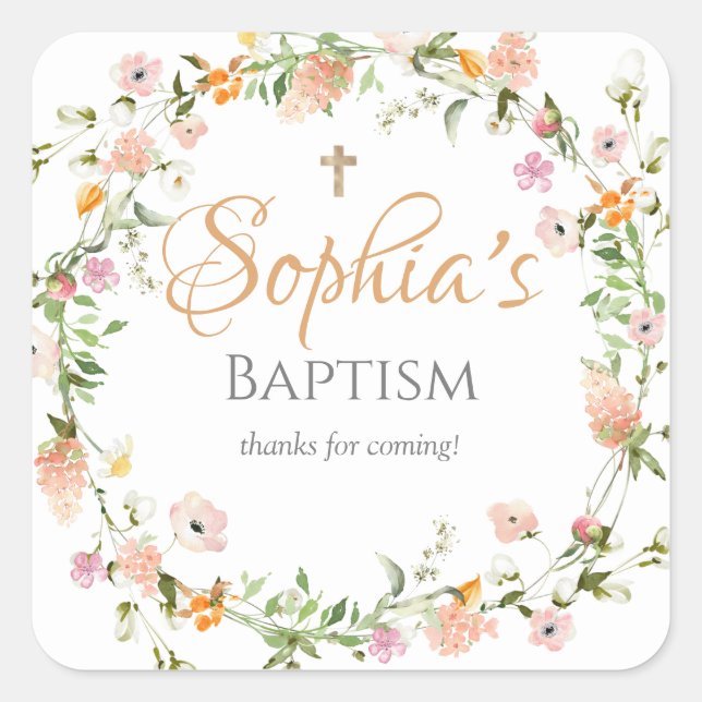 Wildflower Baptism Girl Pink Flower Sticker (Front)