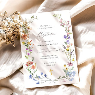 Wildflower Baptism Invitation Template Christening