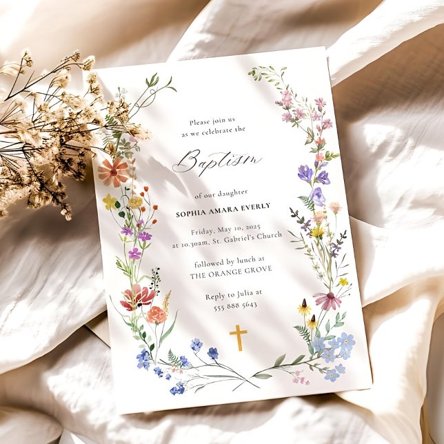 Wildflower Baptism Invitation Template Christening (Creator Uploaded)