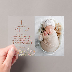 Wildflower Baptism Photo Garden In Bloom Acrylic Invitations