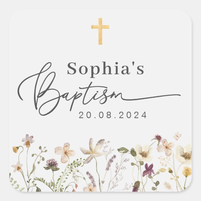 Wildflower Baptism Square Sticker (Front)