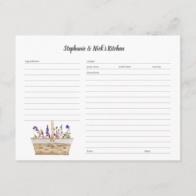 Wildflower Basket Recipe Card template (Front)