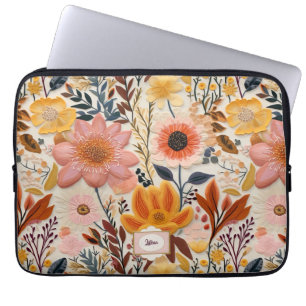 Wildflower Beautiful Orange and Pink Monogram Laptop Sleeve
