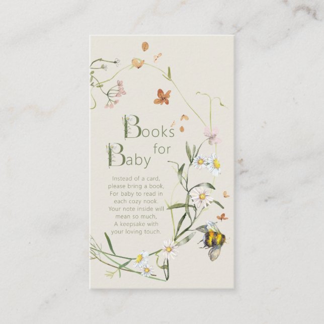 Wildflower Bee Beige Baby Shower Books for Baby Enclosure Card (Front)