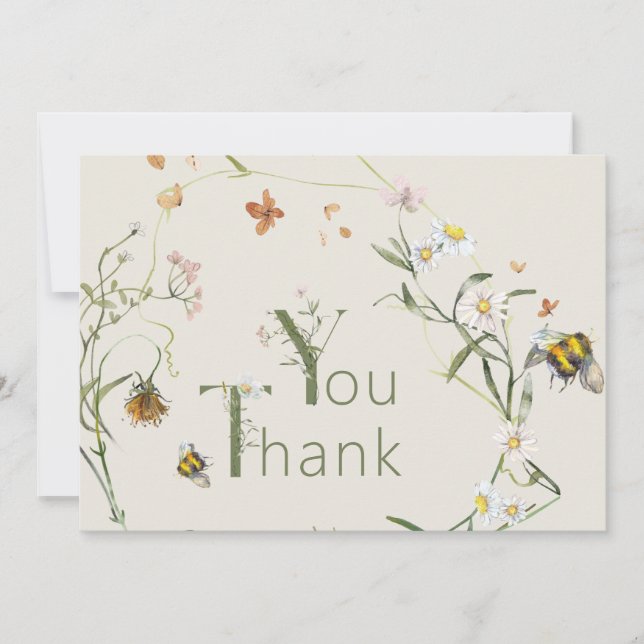  Wildflower Bee Beige Baby Shower  Thank You Card (Front)