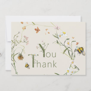 Wildflower Bee Beige Baby Shower Thank You Card