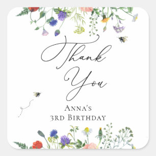 Wildflower Bee Birthday  Square Sticker