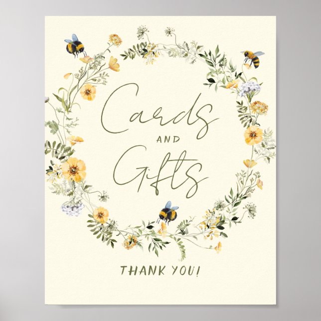Wildflower Bee Bridal Shower Cards and Gifts Sign (Front)