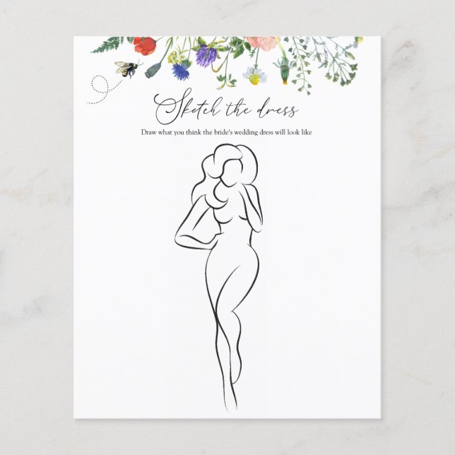 Wildflower Bee Bridal Shower Game Sketch the Dress (Front)