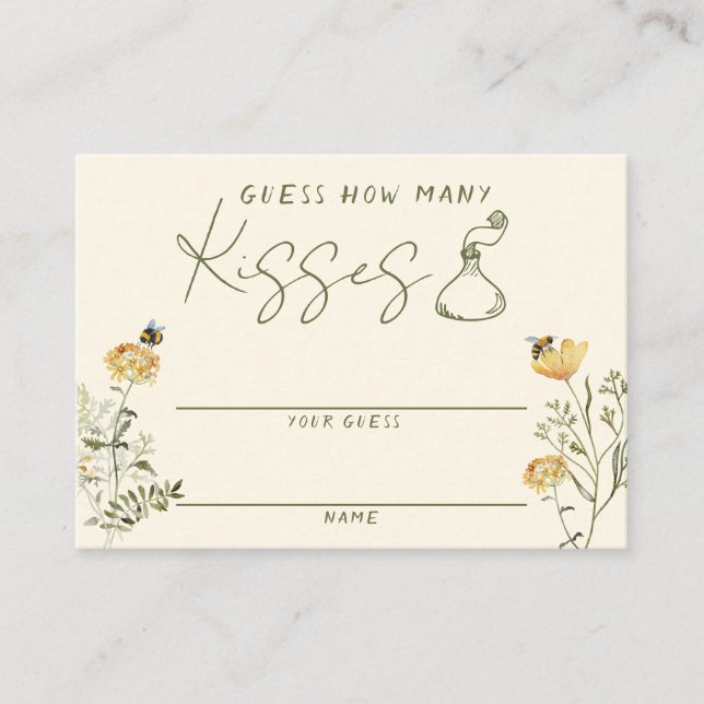 Wildflower Bee Bridal Shower Guess How Many Kisses Enclosure Card (Front)