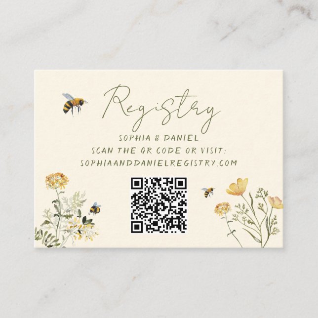Wildflower Bee Bridal Shower Registry Card (Front)