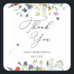 Wildflower Bee Bridal Shower  Square Sticker<br><div class="desc">Bee themed favour tag,  perfect for a bridal shower,  baby shower or just to say thank you. Customise with name,  event date or custom text.</div>