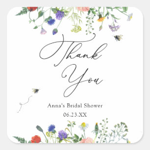 Wildflower Bee Bridal Shower Square Sticker