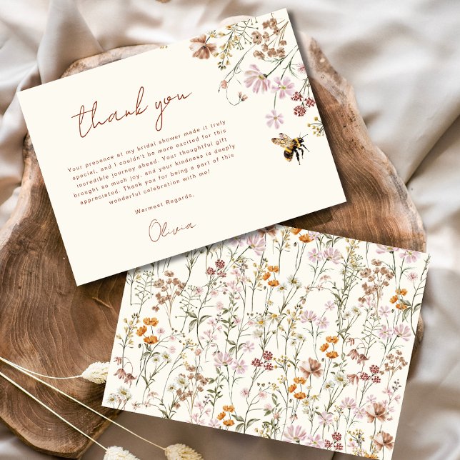 Wildflower Bee Bridal Shower Thank You Card (Creator Uploaded)