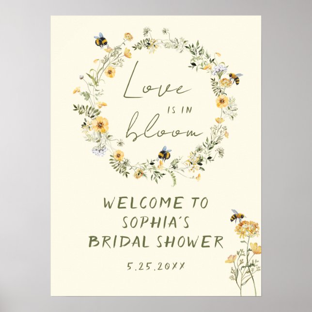 Wildflower Bee Bridal Shower Welcome Sign Poster (Front)