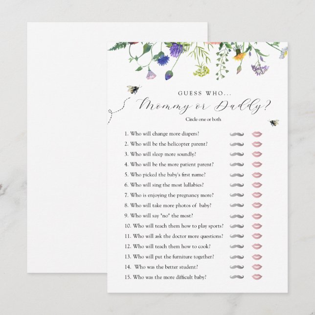 Wildflower Bee Guess Who Baby Shower Game Card (Front/Back)