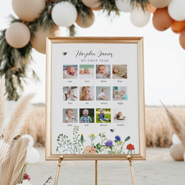 Wildflower Bees First Year Birthday Photo Sign  (Creator Uploaded)