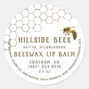 Wildflower Beeswax Lip Balm Label Honeycomb & Bee