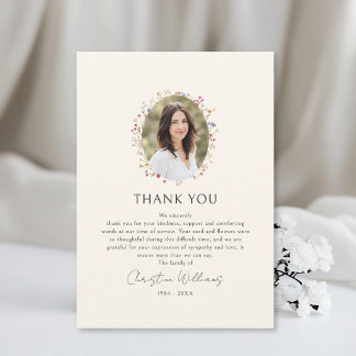 Wildflower Beige Photo After Funeral Thank You Card