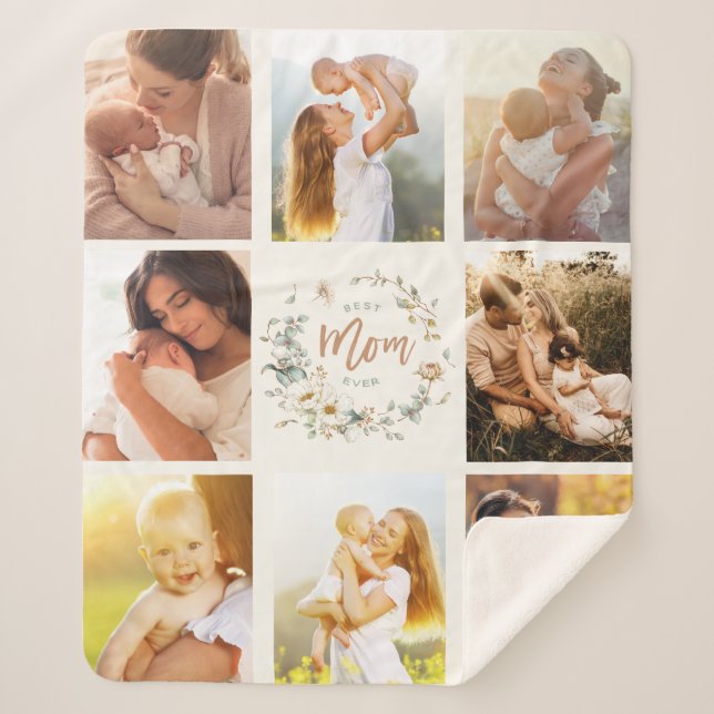 Wildflower Best Mum Ever Photo Collage Sherpa Blanket (Front)