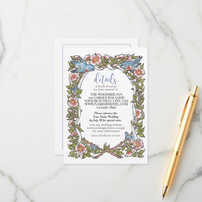 Wildflower Bird Border Pastel White Details Pretty Enclosure Card (Front/Back In Situ)
