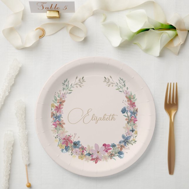 Wildflower Birthday Elegant  Paper Plate (Wedding)