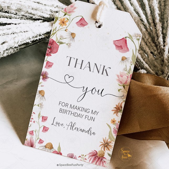 Wildflower Birthday Garden Party  Gift Tags (wildflower birthday, garden party favor, thank you tag, birthday gift tag, floral favor tag, botanic)