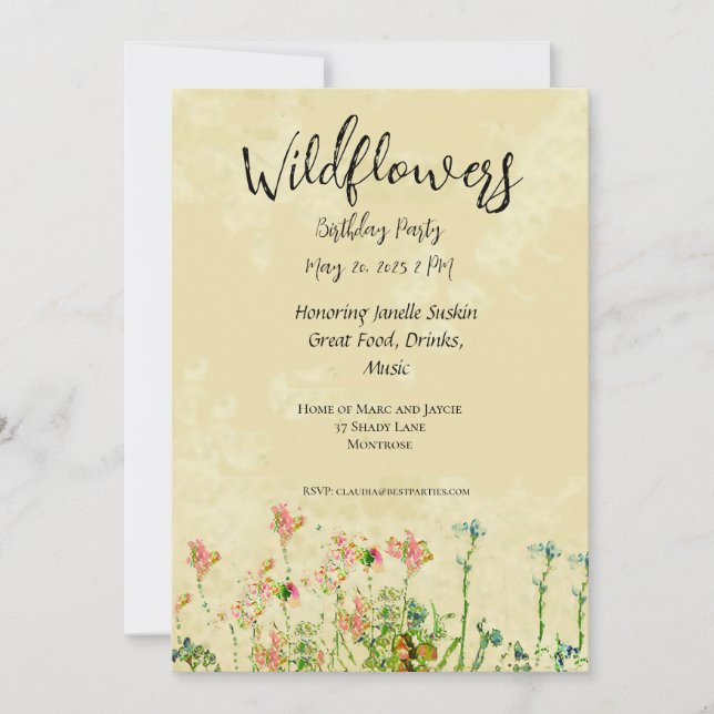  Wildflower Birthday Invitation Antique Background (Front)