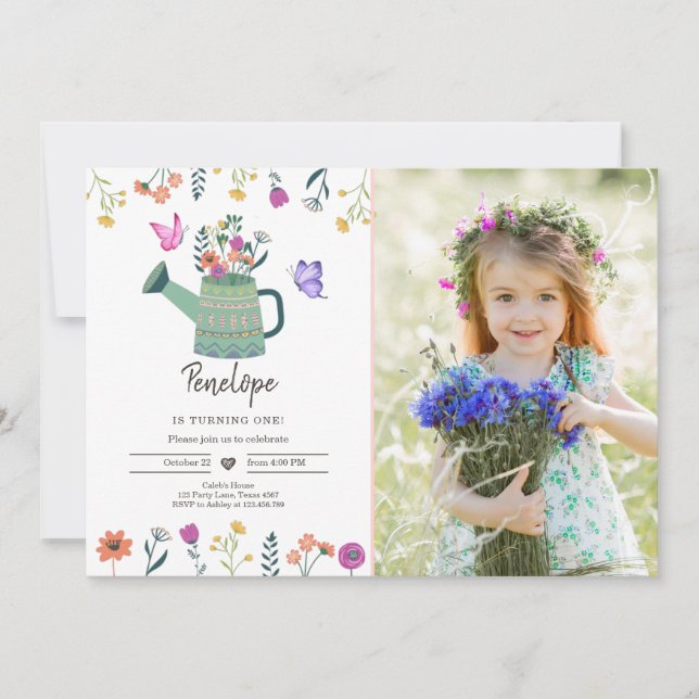Wildflower birthday invitation Girl Garden Floral (Front)