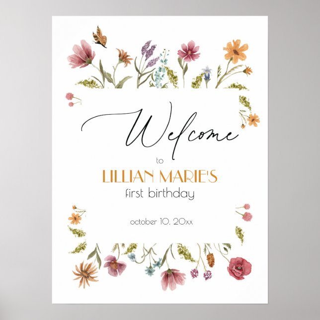 Wildflower Birthday or Baby Shower Welcome Sign (Front)